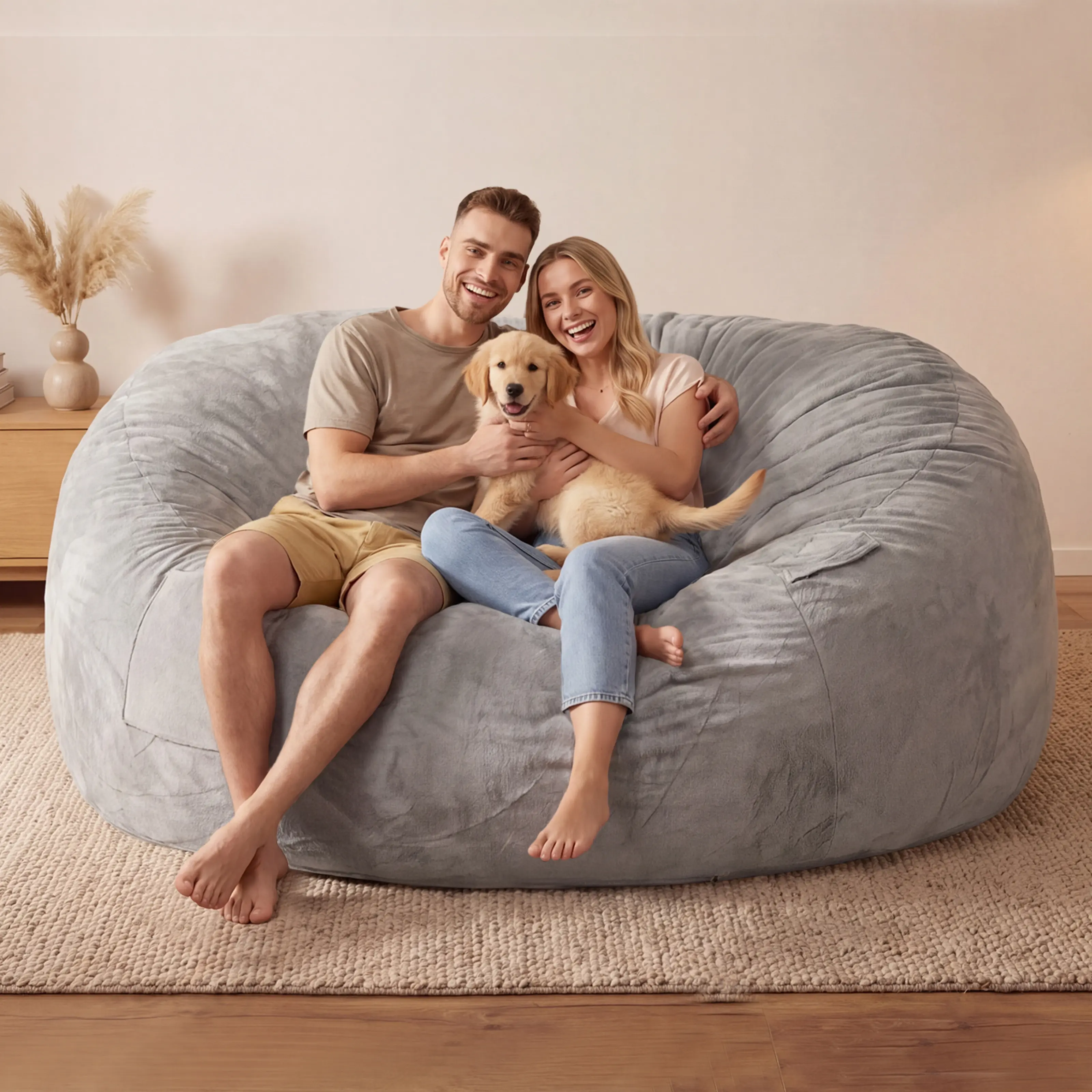Match Memory  6FT 7FT Bean Bag Chairs for Adults Memory Foam Filler Beanbag Chair with Removable and Washable Flannel Cover,3FT 4FT Lazy Chairs for Living Room,Medium Size Beanbag Sofa，5Ft Modern Loveseat Fur Bean Bag