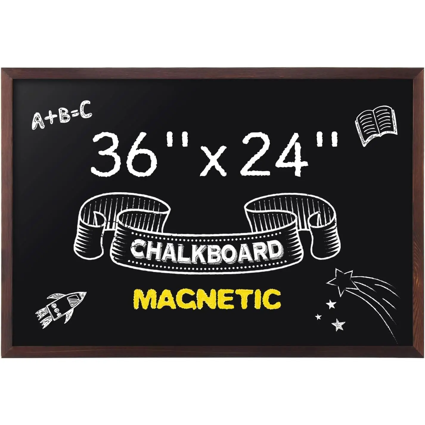 Chalkboard, 36 x 24 Inches Wooden-Framed Blackboard, Hanging Chalk Board for School Office  and Restaurant Menu
