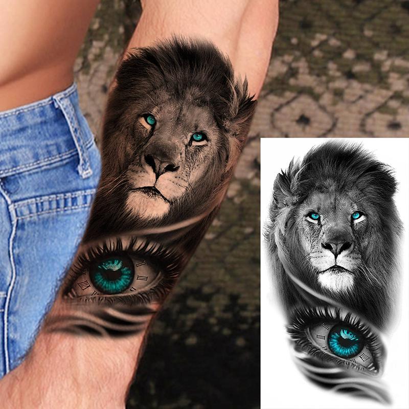 Lion Pattern Tribal Style Temporary Tattoo Sticker,8 Sheets/set Waterproof Arm Tattoo Sticker, Body Decoration for Men & Women