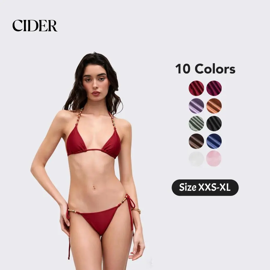 Cider V-neck Beaded Halter Cheeky Bikini Set