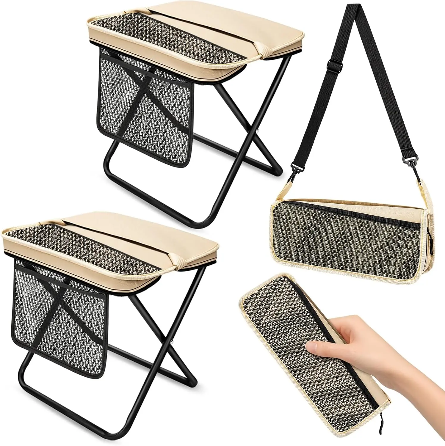 2/1 PACK Portable Foldable Backpack Chair 14.2in Wide Seat Heavy Duty Collapsible Stool Aesthetic Khaki Minimalist Travel Essential for Camping Fishing tiktokshopbacktoschool