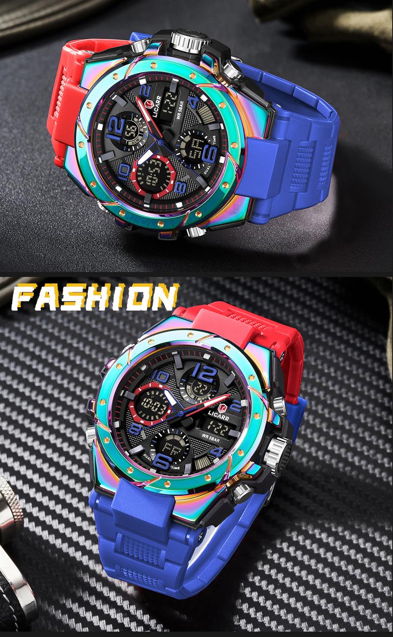 LICARR Men's Quartz Digital Watches Waterproof Alarm Luminous