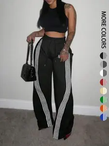 Solid Color Sports Pants with Side Stripe Design, Comfortable Casual Home Wear, Perfect for Relaxing at Home or Outdoor Walks