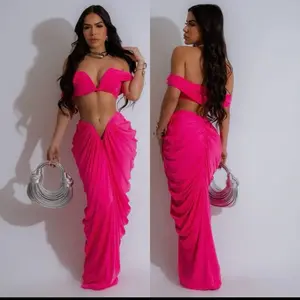 Drapey Two-Piece Set with V-Neck and Boat Neckline