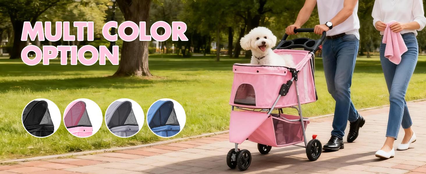 3 Wheels Pet Stroller Dog Jogging with Breathable Mesh Window, Large Storage Basket, Cup Holder, Blue