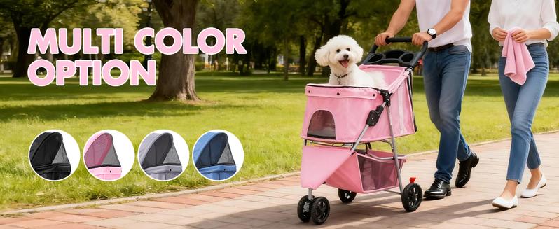 3 Wheels Pet Stroller Dog Jogging with Breathable Mesh Window, Large Storage Basket, Cup Holder, Blue