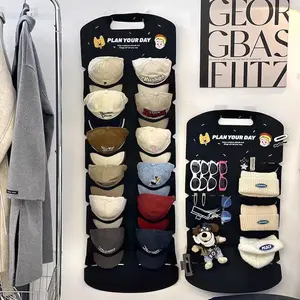 Felt Hanging Cap Storage Box with Adhesive Hook Moisture-Proof Baseball Hat Organizer 6/12 Grids for Easy Access, Linen