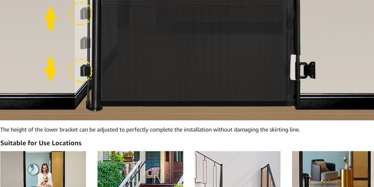 Dearlomum Retractable Baby Gate 33.1" Tall with Mesh Design Extends to 55"/71"/118"/168"/197" Wide for Doorways Stairs & Hallways White Safety Fences Guardrail Gift for Infant Newborn