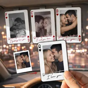 Personalised Couple Picture Sun Visor Clip, Drive Safe I Love You Car Visor Clip Custom Photo, Playing Card Photo Car Decor, Valentine Gift