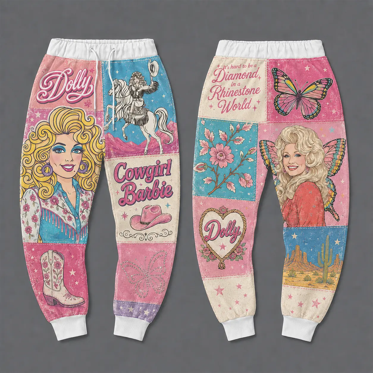Dolly Parton Sweatpants | Vintage Country Music Fan Apparel | Pink Patchwork Joggers | Retro Western Graphic Pants | Cozy Concert Alternative Streetwear Gift for Southern Girls