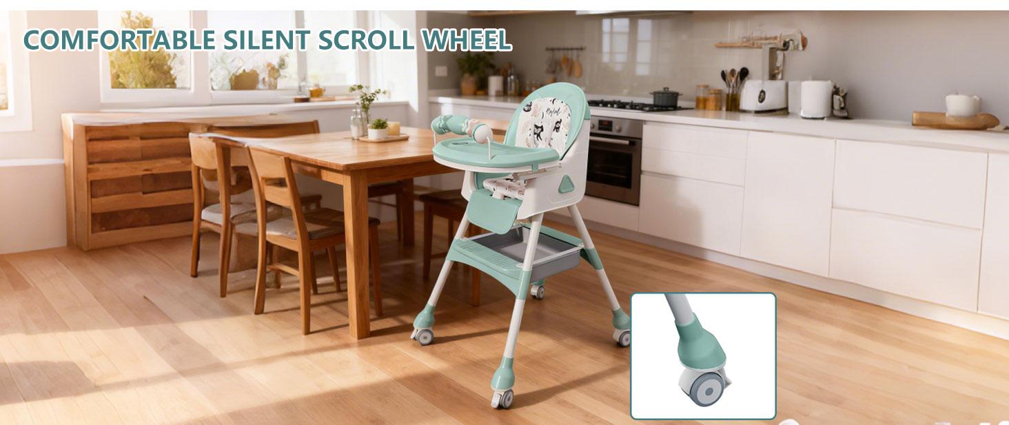 3-in-1 Baby High Chair, Adjustable Foldable High Chair for Babies & Toddlers, Convertible Infant Feeding Chair with  Footrest, PU Seat Cushion & Double Removable Tray, Portable for Travel & Small Spaces double tray stability structure detachable pu cushio