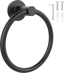 Towel Holder for Bathroom Wall Matte Black Towel Ring Stainless Steel Hand Towel Holder Heavy Duty Towel Hanger for Bath, Kitchen
