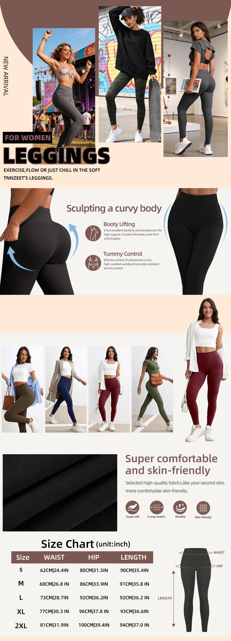 Leggings with Pockets for Women,6 Packs High Waisted Workout Tummy Control Yoga Pants