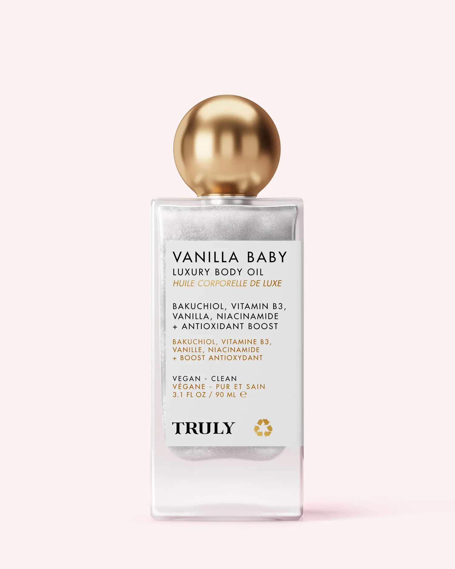 Vanilla Baby Plumping Body Shimmer Oil – Brightening Formula with Niacinamide & Bakuchiol – Hydrates, Firms & Nourishes for Radiant Skin – Boosts Elasticity & Smoothness with a Silky, Shimmering Finish – Warm Vanilla Scent
