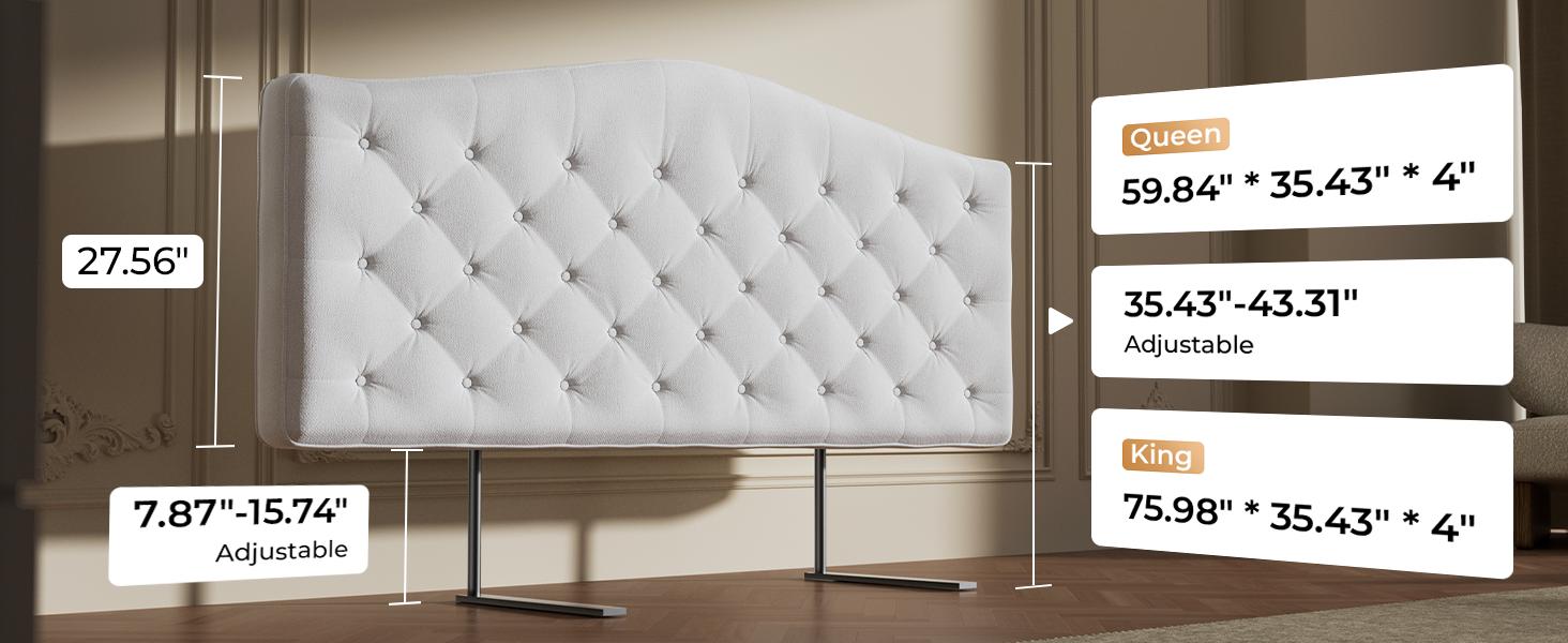 Upholstered Headboard Queen/King Size with 4" Thickened High-Density Sponge, Modern Button-Tufted Queen Headboard Only, Luxury Chenille Fabric, Adjustable Height, Easy Assembly
