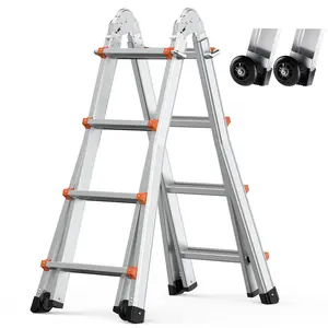 VEVOR Telescoping Ladder A Frame,  , 15 FT Compact Aluminum Extension Ladder, Multi-Function Portable Collapsible RV Ladder, Telescopic Ladder for Homework Stairs Indoor Outdoor Roof, 330lb Load
