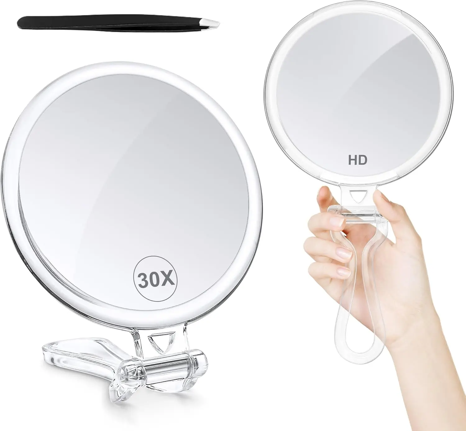30X Magnifying Mirror for Travel with Handle, Doule-Sided 1X/30X Magnification Hand Mirror for Makeup,Travel Mirror for Desk 5 Inches