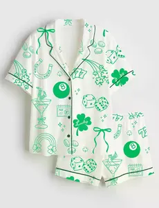 Women’s St Patrick's Day Shamrock Lucky Irish Short Sleeve Satin Pajama Set