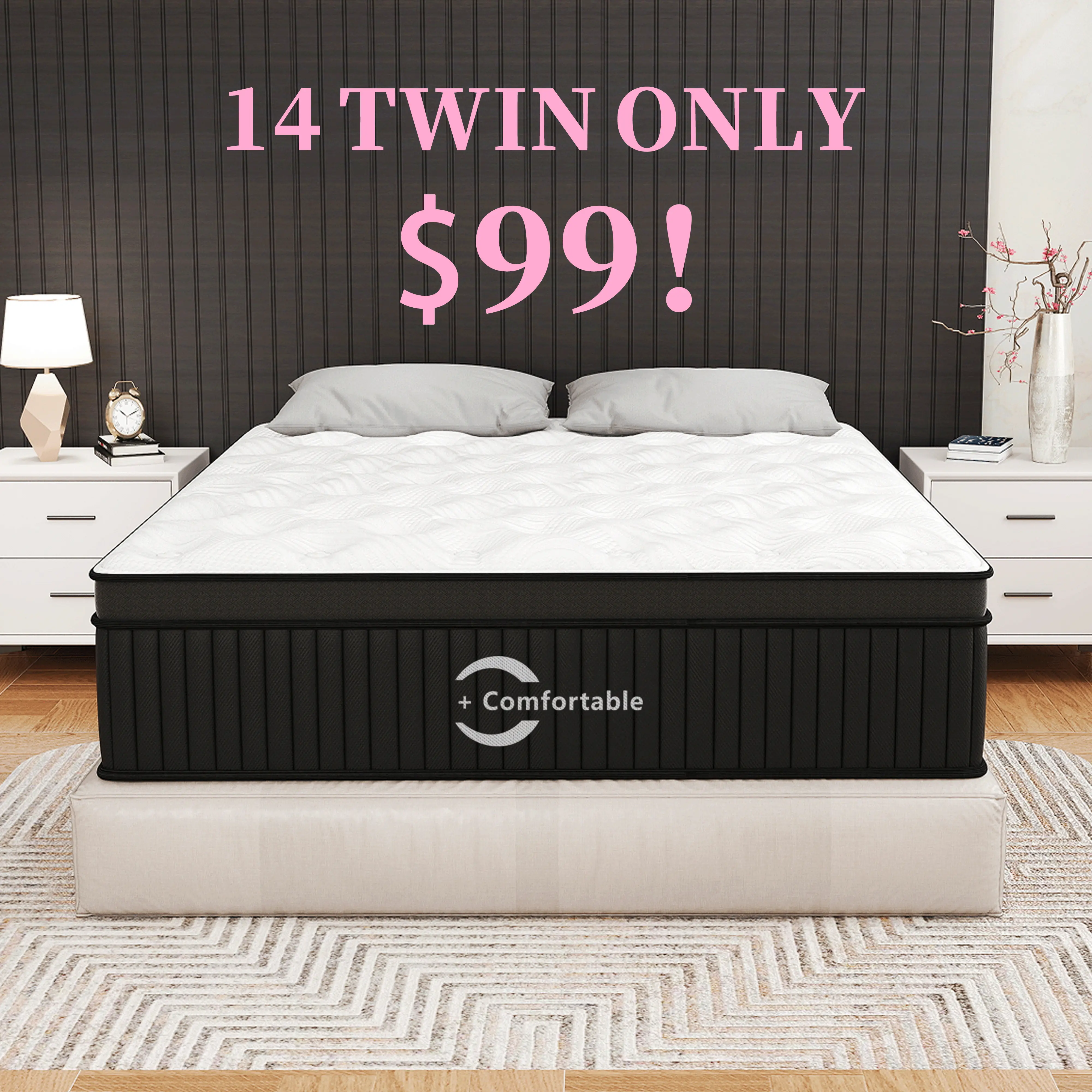 【Great Value】12/14 Inch Ergonomic Hybrid Mattress, Twin/Full/Queen/King Sizes, Medium‑Firm Feel, Enhanced Lumbar Pressure Relief, Extra‑Thick Multi‑Layer Construction, Modern Contemporary Design, firm support Home & Hotel Use, Roll‑Up Boxed Mattress