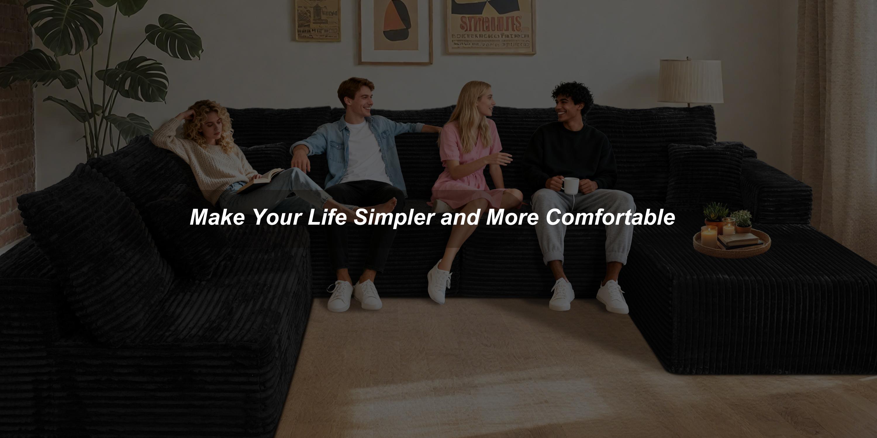 【DlY Combination】HSECOYAY Modular Sectional SofaMix and Match Pieces for Living Room, Comfy CloudCouches with Movable Ottoman, L/U-Shaped FlexibleConfiguration, Plush Corduroy - 400 lbs SeatCapacity