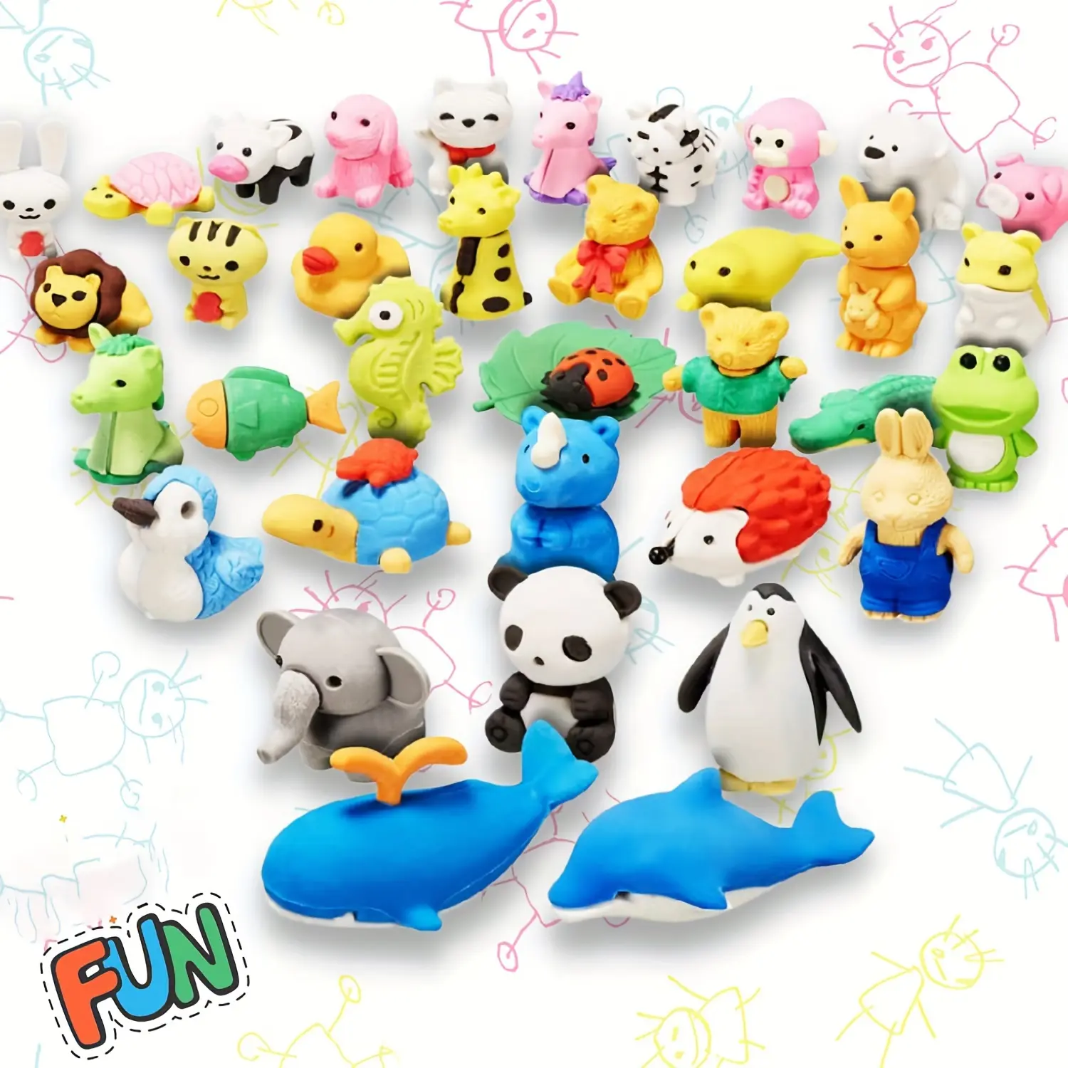 [Back to School Must-Have]30-Piece Cute Kawaii Character Animal Erasers - Non-Toxic Correction Supplies, Random Small Animal Designs, for Students, Desk Decoration, Color Marker Set Colorful Marker Pen, Character Animal Erasers & Correction Supplies
