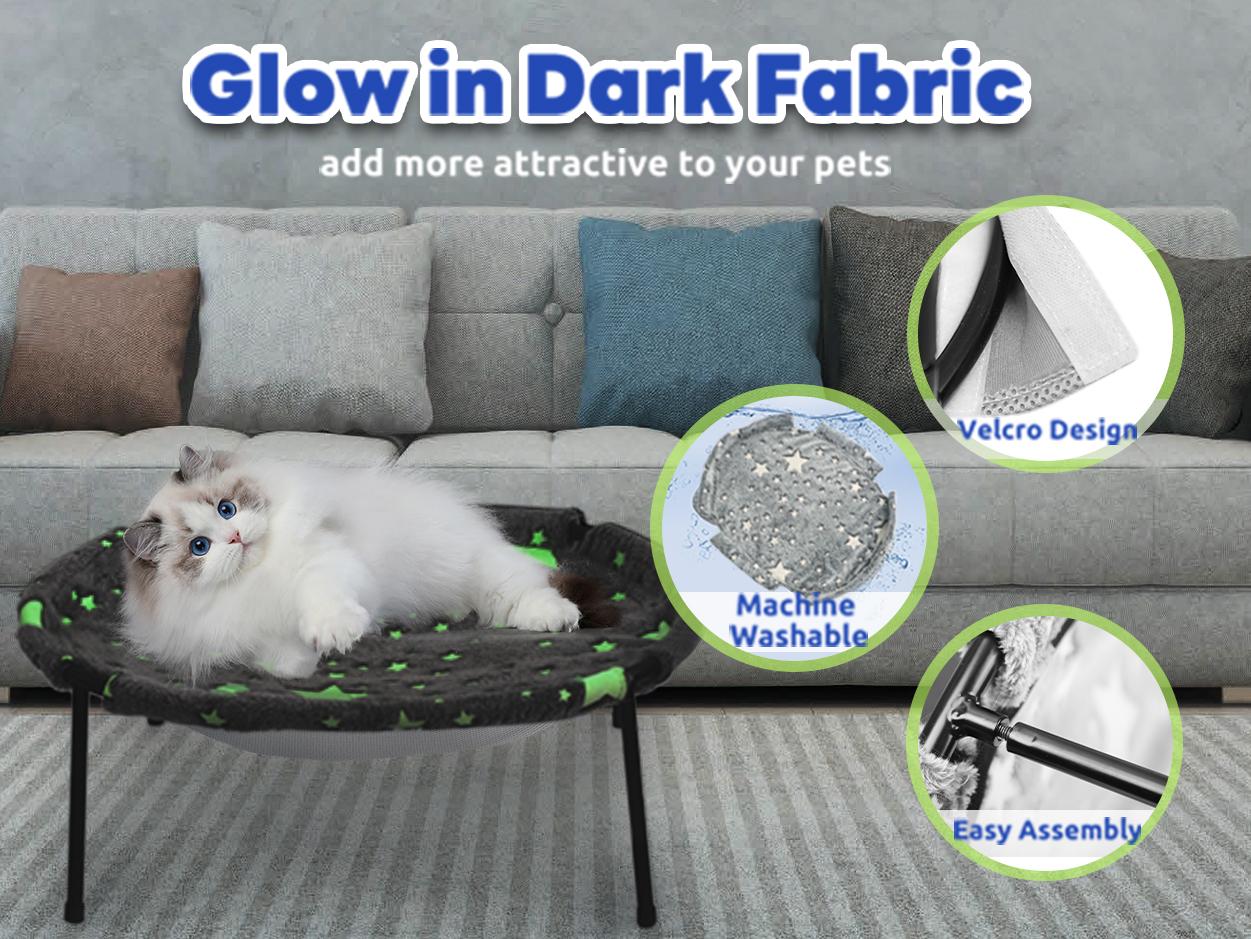 POMESEA Napping Spot,Desk & Floor Cat Hammock,Soft Elevated Pet Bed for Dogs & Cats, Glow in The Dark,Raised Cozy Hammock,Cat Lounge Furniture