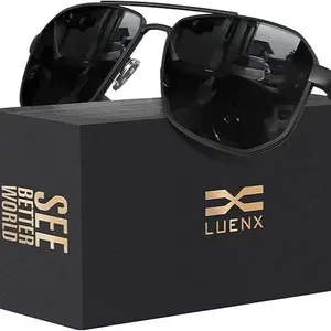 Aviator Sunglasses for Men Square Polarized Polygon Lens - UV 400 Protection with Accessories Driving Outdoor