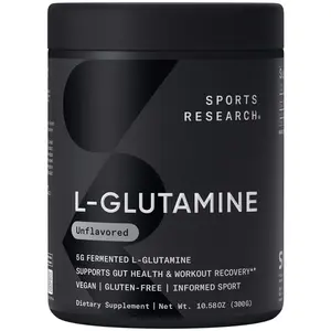 Sports Research L-Glutamine - Fermented, Vegan, Gluten-Free and Informed Sport Tested Formula - 5 G Per Serving - 10.58 Oz Sports Research L-Glutamine - Fermented, Vegan, Gluten-Free and Informed Sport Tested Formula - 5 G Per Serving - 10.58 Oz