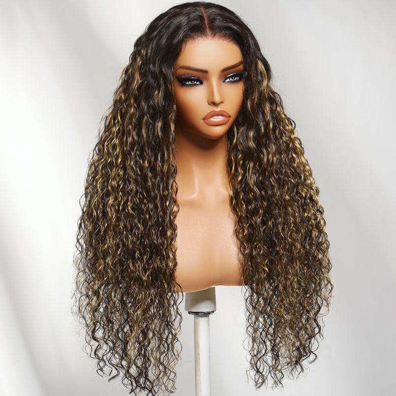 【LIVE SALE】Unice Highlight Balayage Water Wave Wig 7x5 Lace Closure Human Hair Wigs with Drawstring Pre Bleached Knots Glueless Lace Wig