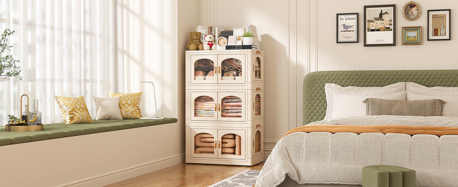 【Deal】RaybeeFurniture 1/2/3 Plastic Storage Bin with A Lid, Stackable Storage Containers with Wheels, Foldable Storage Boxes, Closet Organizers for Living Room,Office,Dorm,Kitchen