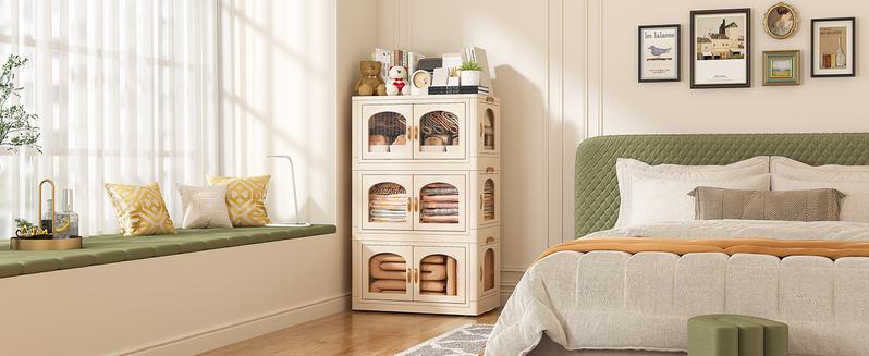 【Deal】RaybeeFurniture 1/2/3 Plastic Storage Bin with A Lid, Stackable Storage Containers with Wheels, Foldable Storage Boxes, Closet Organizers for Living Room,Office,Dorm,Kitchen