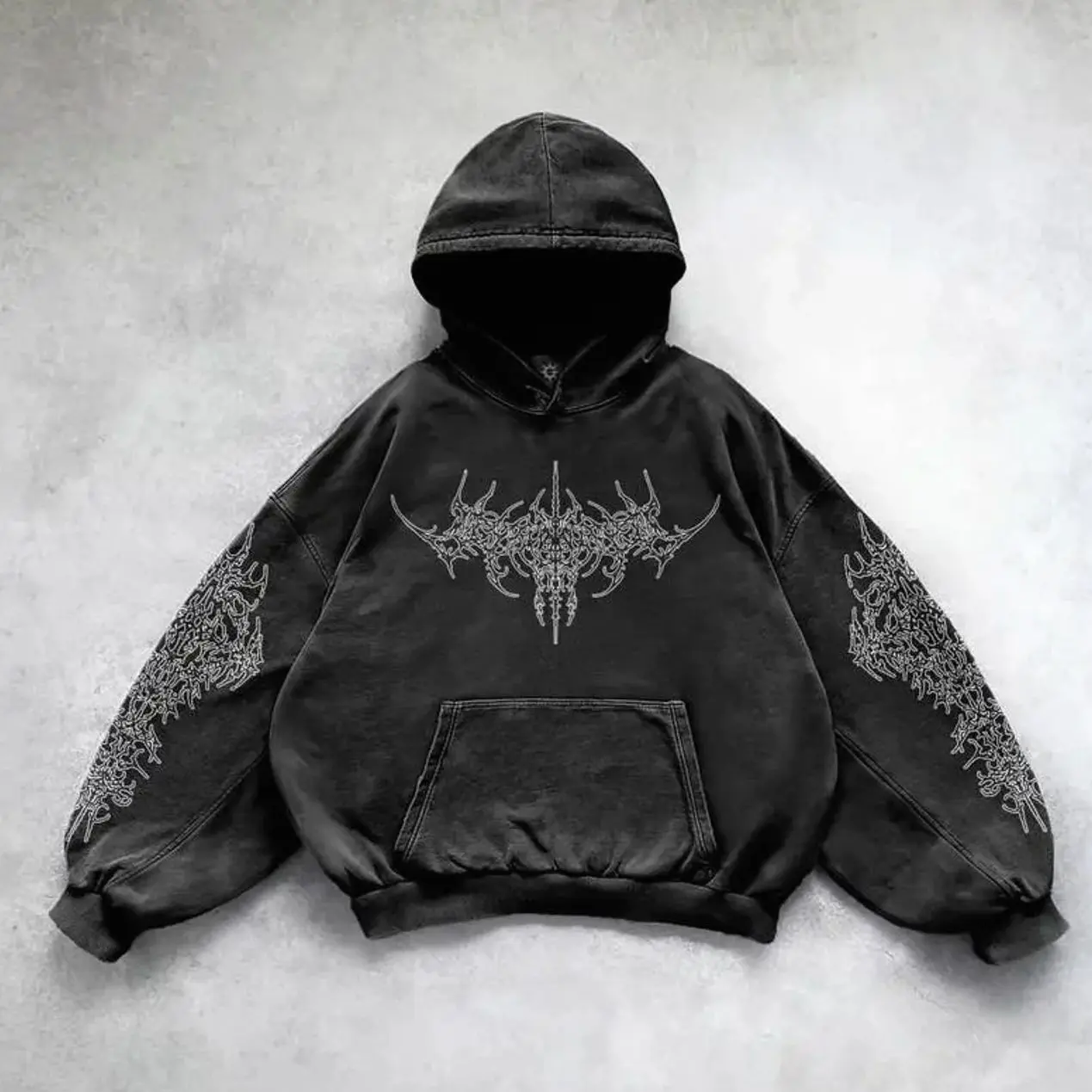 Men's Fall Street Hip-Hop Rap Trend Women's Sweatshirt American Harajuku Y2K Gothic Dark Pattern Print Washed Hoodie S