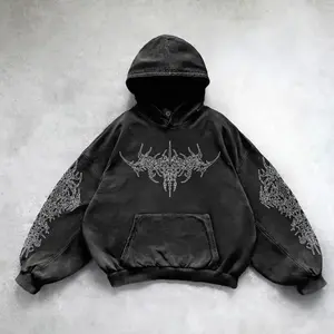 Men's Fall Street Hip-Hop Rap Trend Women's Sweatshirt American Harajuku Y2K Gothic Dark Pattern Print Washed Hoodie S