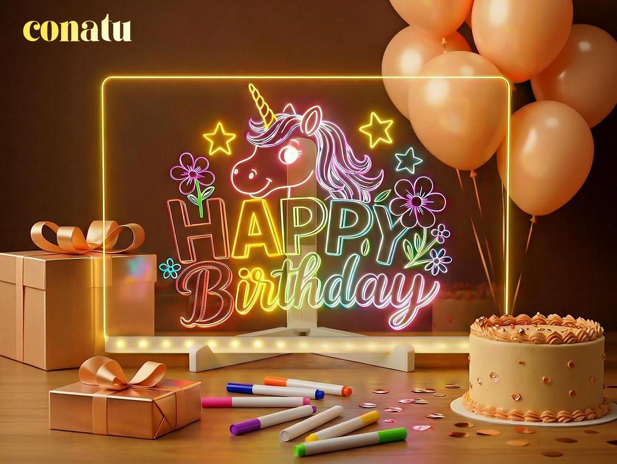 Conatu Acrylic LED Drawing Board for Kids, Acrylic Dry Erase Light-Up Drawing Board with Stand, Markers & Wipes, Erasable Reusable Board for Kids Learning, Ideal Gift for Birthday