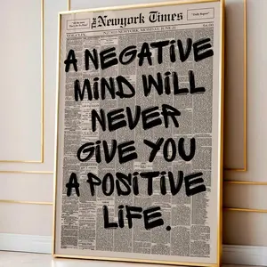 [UNFRAMED POSTER] Retro Negative Mind And Positive Mind Quote Newspaper Wall Art, Typography Poster, Aesthetic Print, Inspiration Quote Art (No Frame)