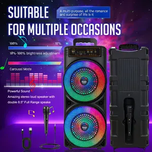 Portable Wireless Outdoor Dual 6.5-Inch Bluetooth Speaker with RGB Light Control Features TF card and USB Type-C ports, dual speakers for stereo sound Ideal for camping karaoke, indoor dancing, family gatherings, discos, and birthday parties