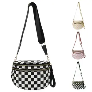 Women's Checkered Crossbody Bag Waterproof Sling Bag With Detachable Strap & Pockets