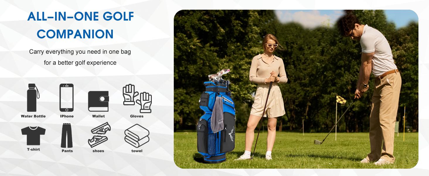 UNIHIMAL 14-Way Golf Cart Bag, Premium Full Length Golf Bag for Men with Magnetic Leather Pocket, Handles and Rain Cover