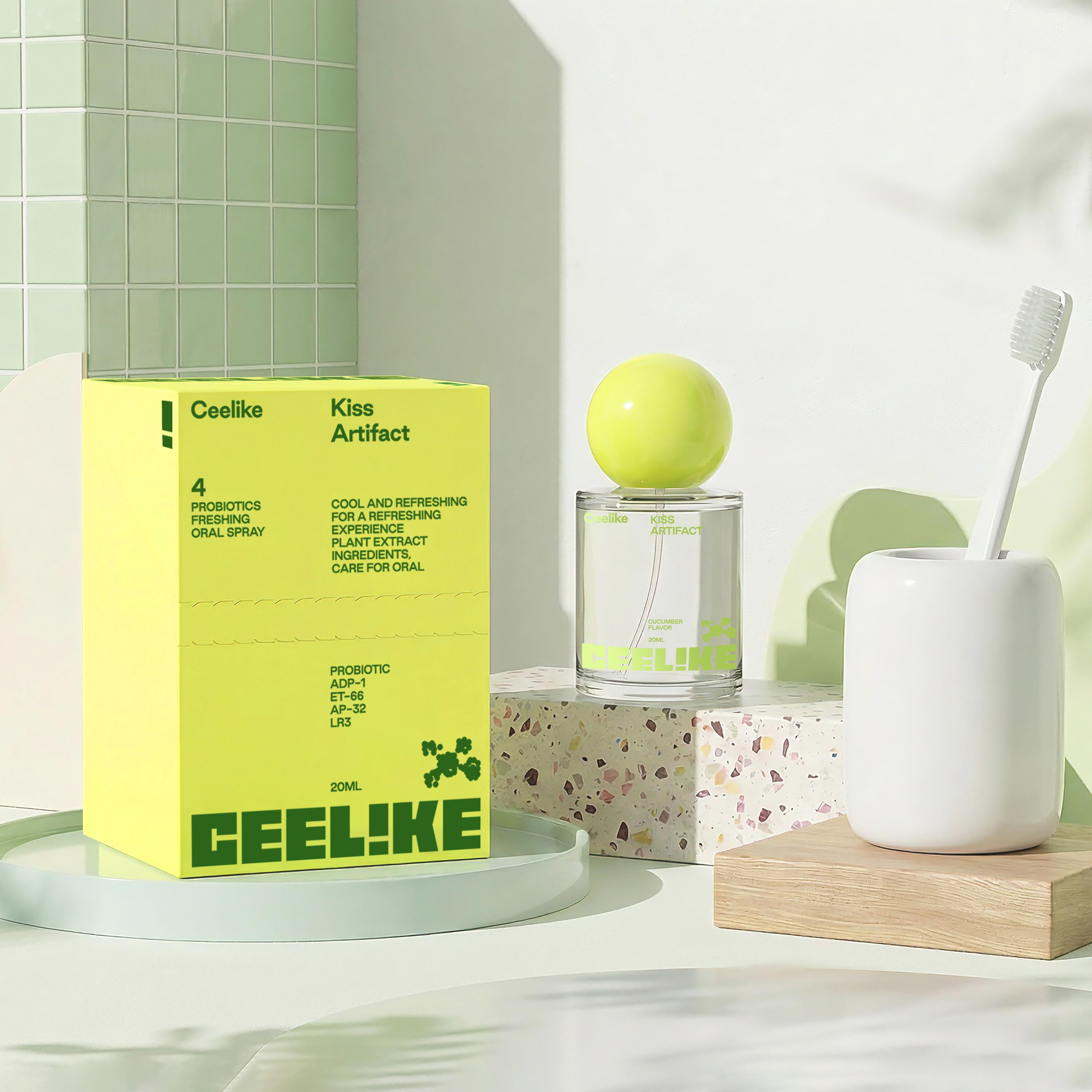 CEELIKE Probiotic Cucumber Oral Spray 20ml for Long-Lasting Freshness Sugar-Free Portable Breath Freshener with Probiotics for Oral Care