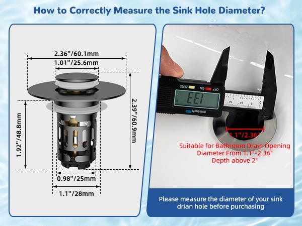 Hibbent Upgraded 3 in 1 Bathroom Sink Drain Strainer, Universal Pop Up Stopper with Removable Stainless Steel Filter Basket Hair Catcher, Sink Plug for 1.1''~2.36'' Basin, Brass Bullet Core, Grey