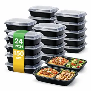 ProTakeOut, 24 oz Rectangular Microwaveable Food Containers with Lids – 150 Sets | BPA-Free, Reusable & Leak-Resistant Plastic Containers | Microwave & Freezer Safe | Ideal for Meal Prep & Take-Out