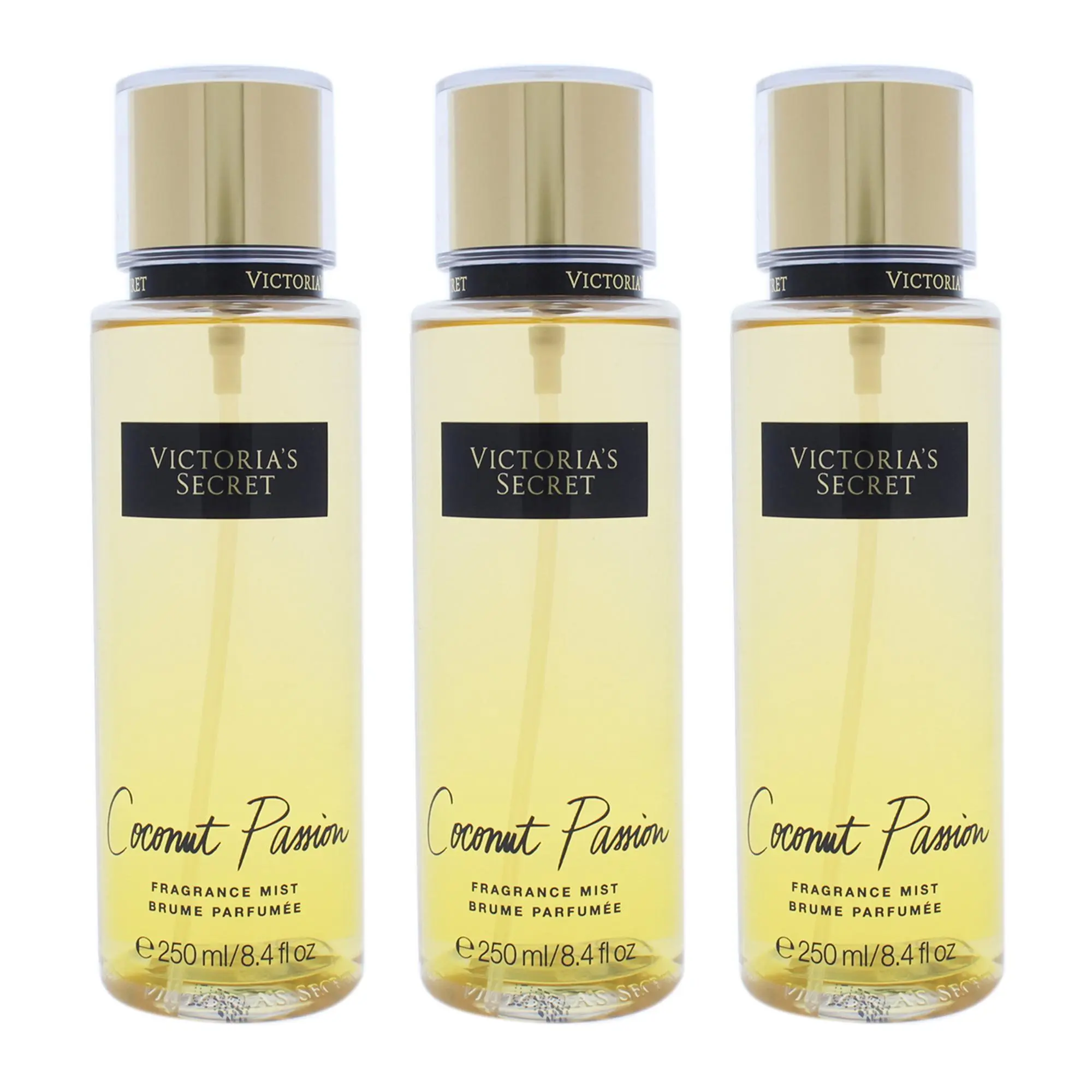 Victoria's Secret Passion Coconut Women's Fragrance Mist Spray Bottle - 8.4 fl oz, Long-Lasting, Set of 3