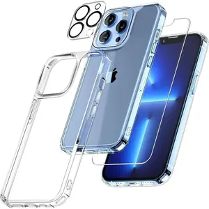 Entronix Heavy Duty Transparent Case for iPhone 12 Pro with 1 Screen Protector and Camera Lens, Shockproof Dropproof Slim Clear Crystal Protection