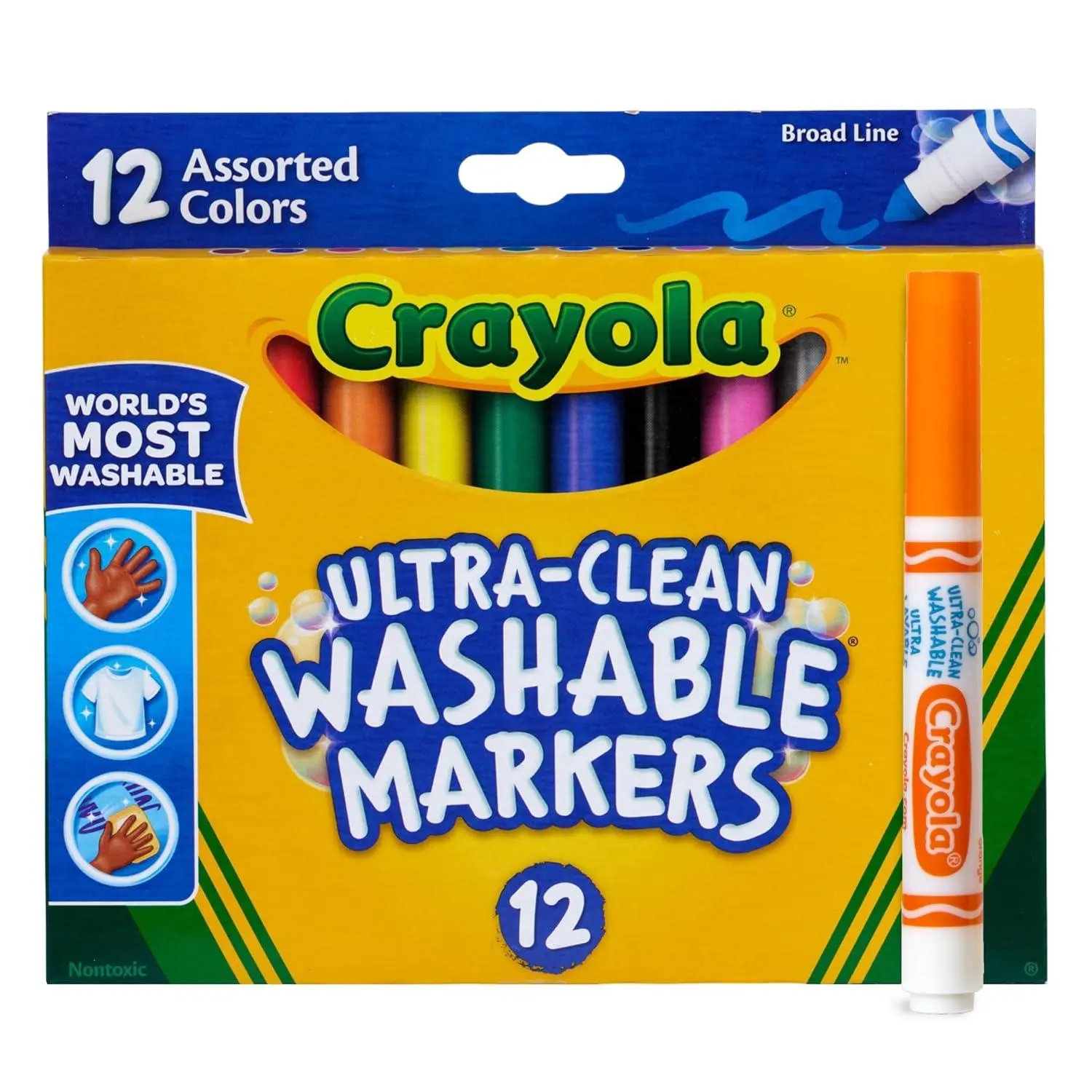 Crayola Broad Line Markers (12 Count), Washable Markers for Kids, Assorted Colors, Arts & Crafts Supplies, For Coloring Books & Art Projects, Ages 3+