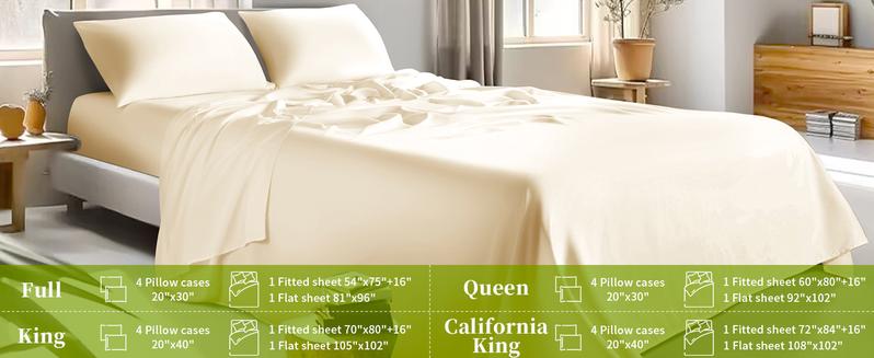 Shilucheng Natural Bamboo Bed Sheet Set- 4/6 Pc Silky Smooth & Cooling, 16" Deep Pocket, Anti-bacterial & Mite-resistant, Hotel Luxury Pillowcase Fabric