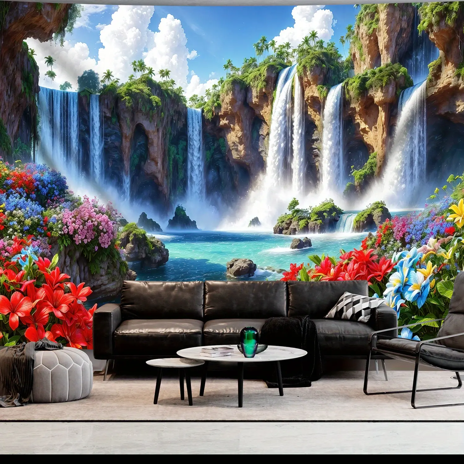 Extra-Large Waterfall Landscape Nature Aesthetic Printed Polyester Backdrop for Birthdays Room Decorations Party Themes Living Rooms Dorms Party Decorations Home Decoration Decorative Tapestry, Magical, Cool Stuff For Room