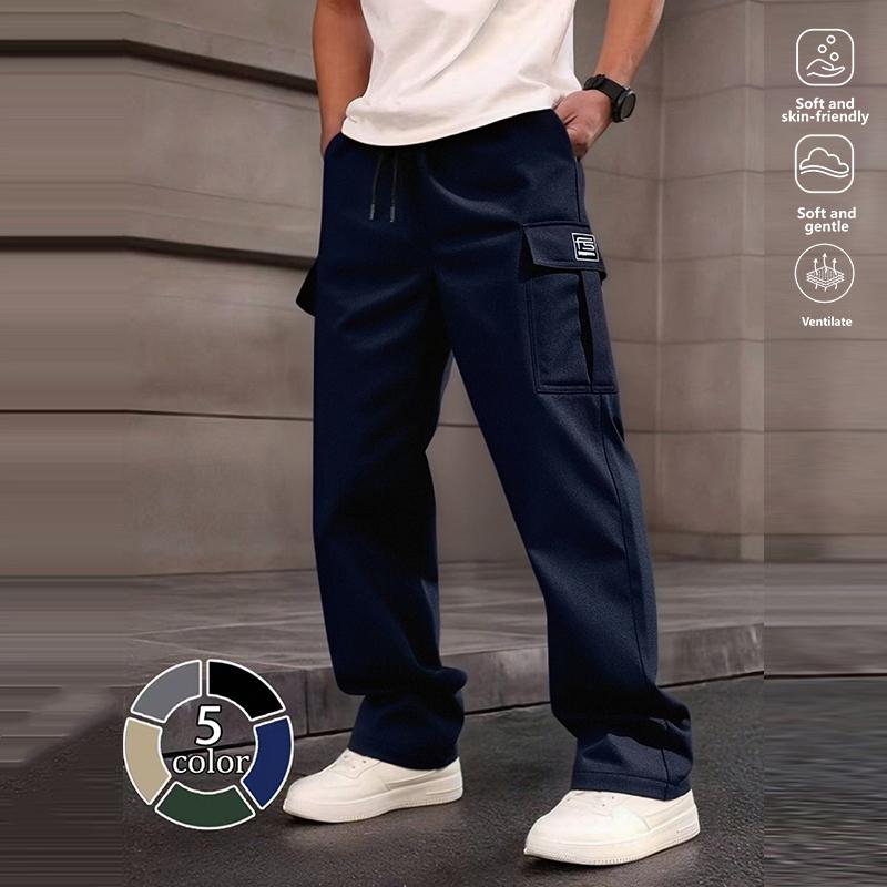 Clean Gent 3-piece men's solid color multi-pocket straight overalls, regular version casual fashion and comfortable outdoor trousers, men's bottoms for daily wear, drawstring waist pants