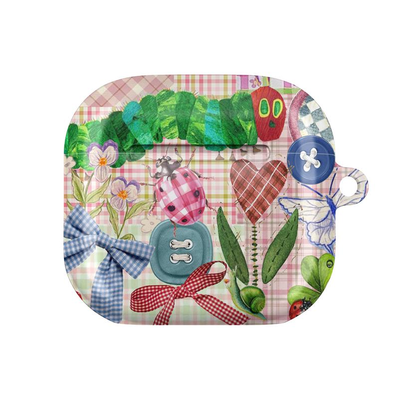 Hungry Caterpillar Gadget Case – Whimsical Patchwork Design with Fruits, Bugs & Buttons, AirPods Pro 2 1 Gen 3 2 1