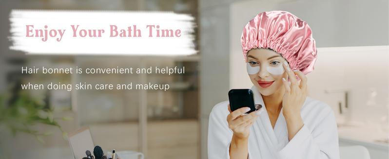 Silk Bonnet for Sleeping Double Layer Satin Adjustable Straps Lined Hair Bonnets for Women Natural Curly Hair Outside Silk Reversible