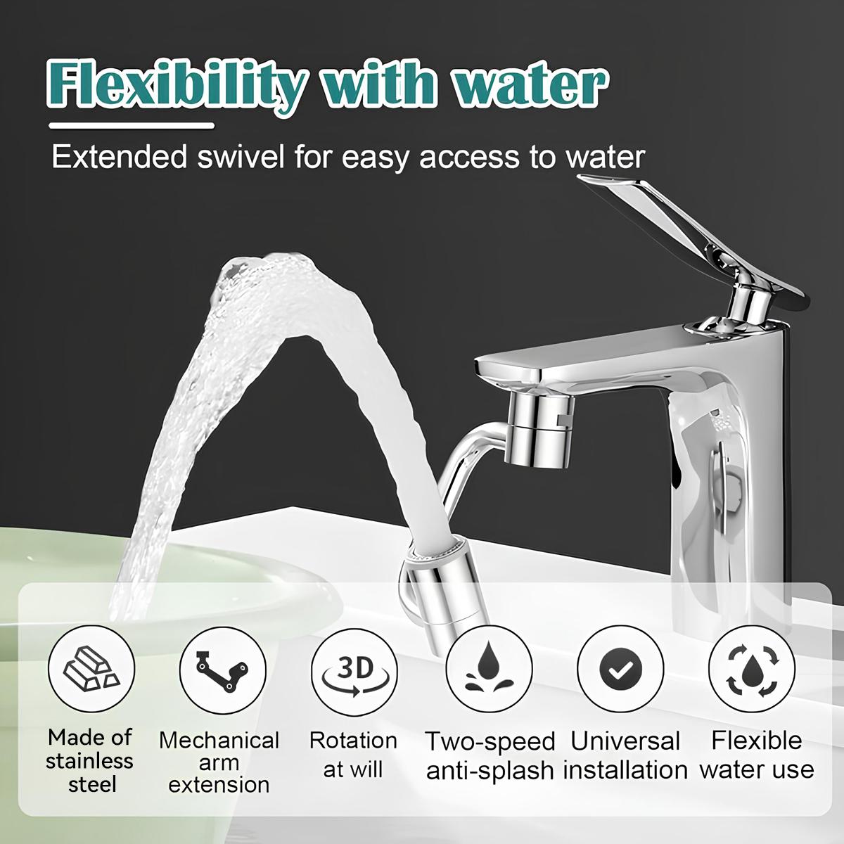 1440° Rotatable Faucet Aerator Extension, All-Angle Control, Dual Sprayer Mode Bathroom & Kitchen Faucet Attachment, Tap Head Replacement for Smart Face Washing, 2 Modes Spray